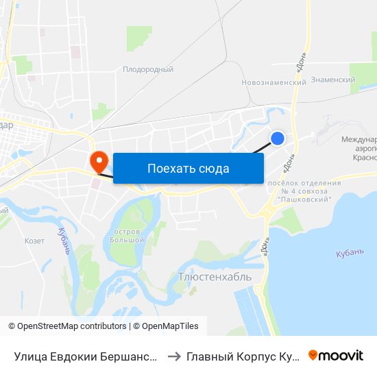 Улица Евдокии Бершанской to Главный Корпус Кубгу map