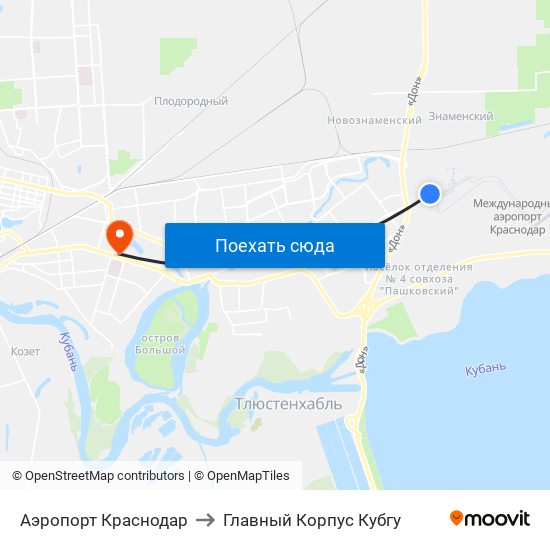 Аэропорт Краснодар to Главный Корпус Кубгу map