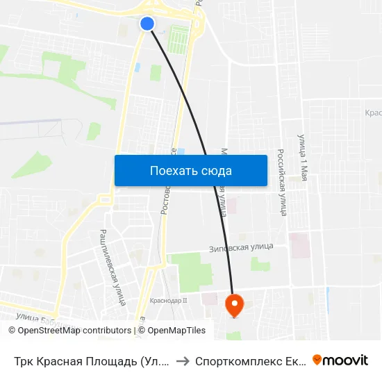 Трк Красная Площадь (Ул. Дзержинского) to Спорткомплекс Екатеринодар map