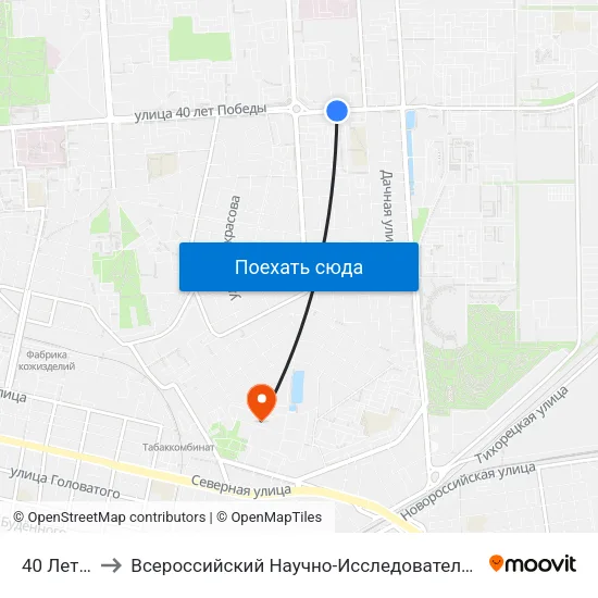 40 Лет Победы to Всероссийский Научно-Исследовательский Институт Масличных Культур map