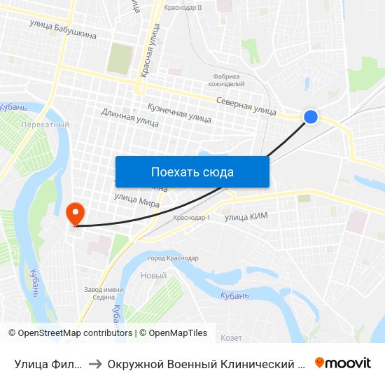 Улица Филатова to Окружной Военный Клинический Госпиталь №2 map