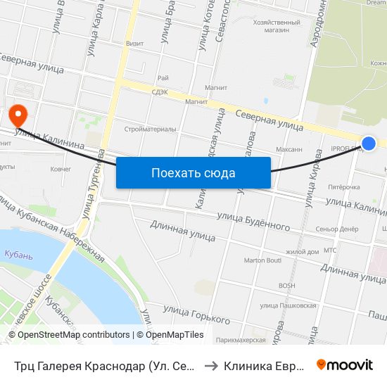 Трц Галерея Краснодар (Ул. Северная) to Клиника Евромед map