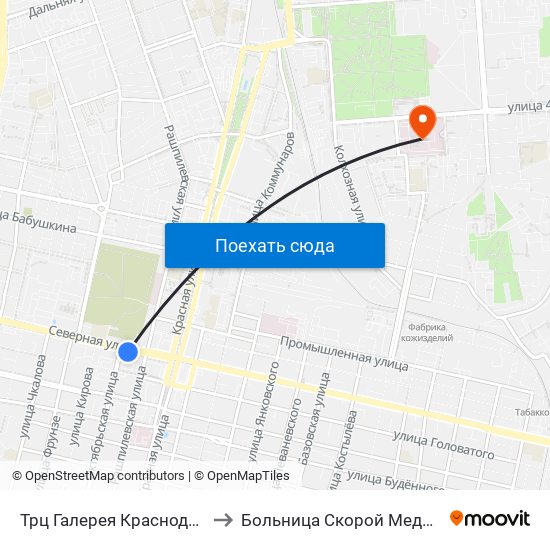 Трц Галерея Краснодар (Ул. Северная) to Больница Скорой Медицинской Помощи map
