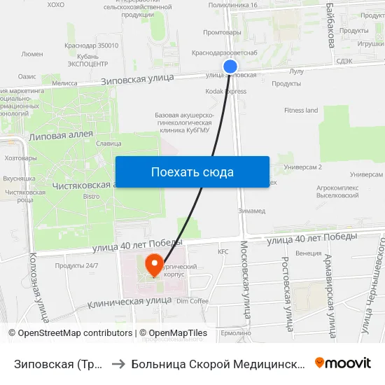 Зиповская (Трамвай) to Больница Скорой Медицинской Помощи map