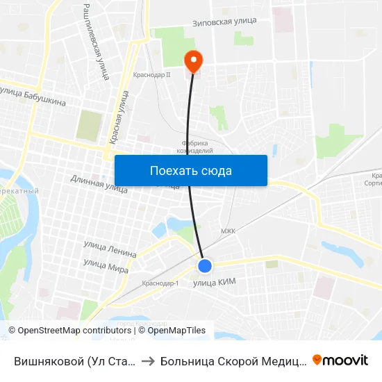 Вишняковой (Ул Ставропольская) to Больница Скорой Медицинской Помощи map