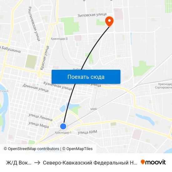 Ж/Д Вокзал Краснодар-1 to Северо-Кавказский Федеральный Научный Центр Садоводства, Виноградарства, Виноделия map
