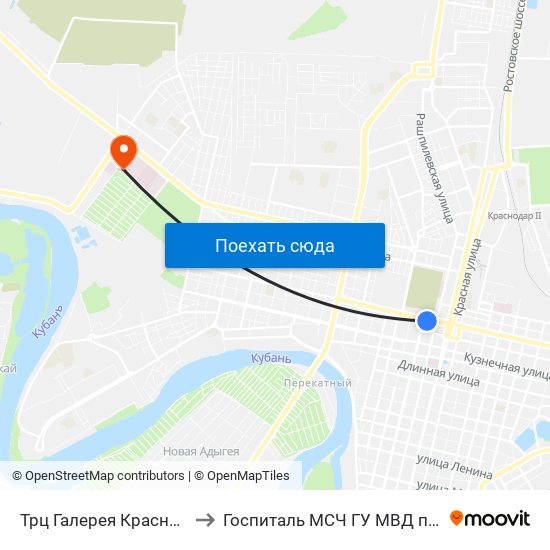 Трц Галерея Краснодар (Ул. Северная) to Госпиталь МСЧ ГУ МВД по Краснодарскому краю map