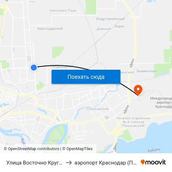 Улица Восточно Кругликовская to аэропорт Краснодар (Пашковский) map