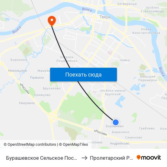 Бурашевское Сельское Поселение to Пролетарский Район map