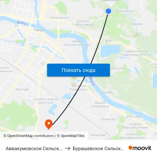 Аввакумовское Сельское Поселение to Бурашевское Сельское Поселение map