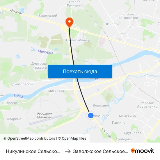 Никулинское Сельское Поселение to Заволжское Сельское Поселение map