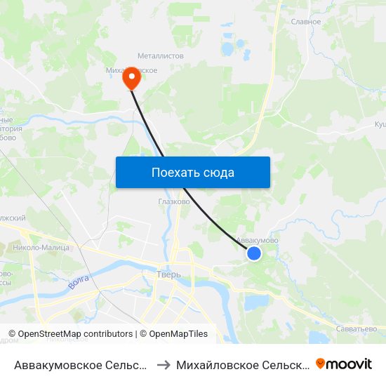 Аввакумовское Сельское Поселение to Михайловское Сельское Поселение map