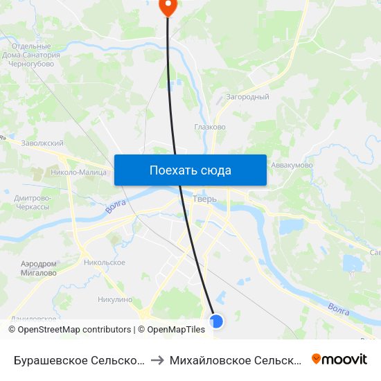 Бурашевское Сельское Поселение to Михайловское Сельское Поселение map