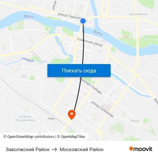 Заволжский Район to Московский Район map