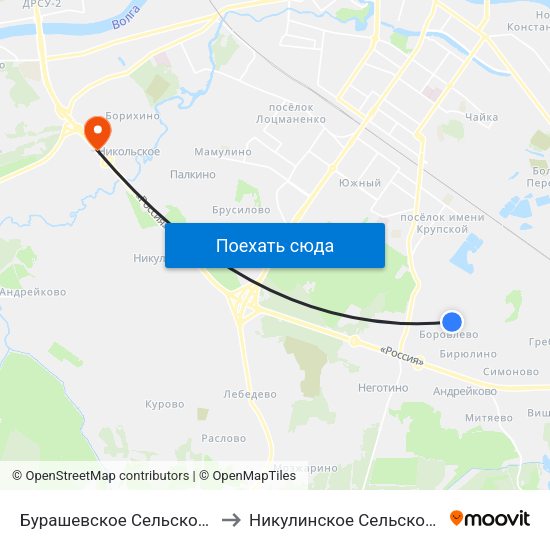 Бурашевское Сельское Поселение to Никулинское Сельское Поселение map