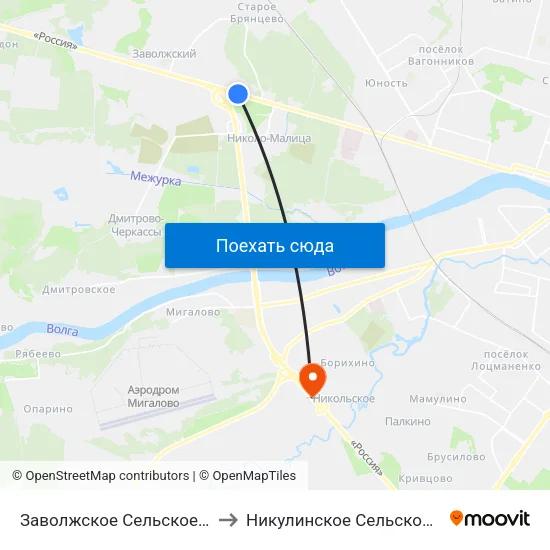 Заволжское Сельское Поселение to Никулинское Сельское Поселение map