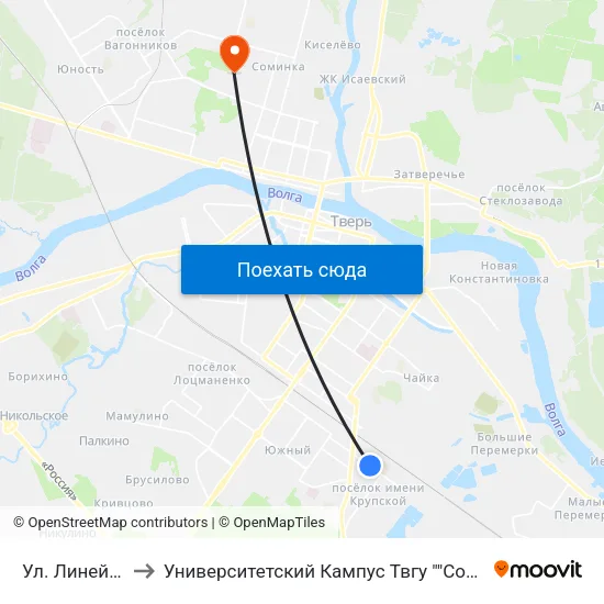 Ул. Линейная to Университетский Кампус Твгу ""Соминка"" map