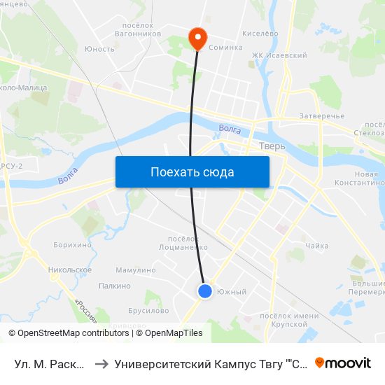 Ул. М. Расковой to Университетский Кампус Твгу ""Соминка"" map