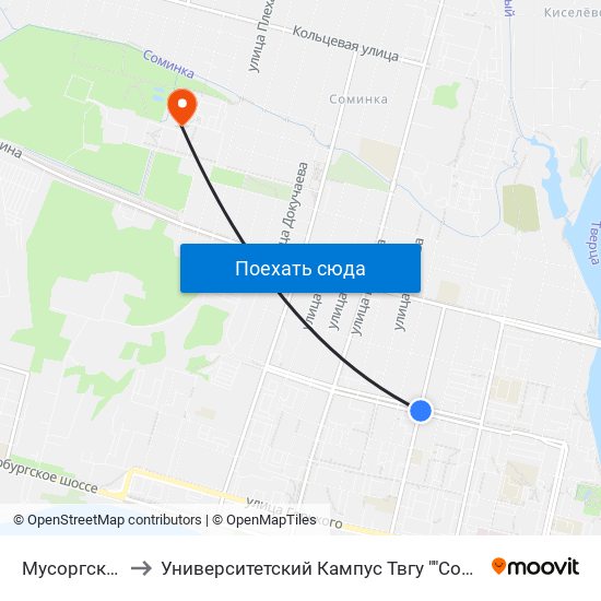 Мусоргского to Университетский Кампус Твгу ""Соминка"" map