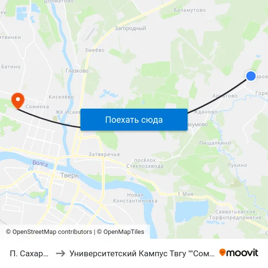 П. Сахарово to Университетский Кампус Твгу ""Соминка"" map