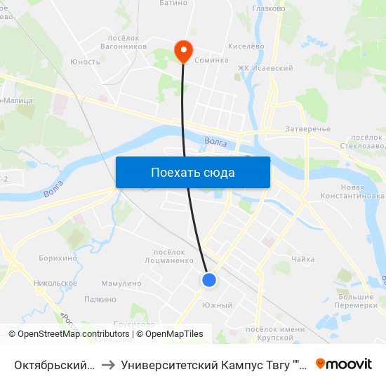 Октябрьский Пр-Т to Университетский Кампус Твгу ""Соминка"" map