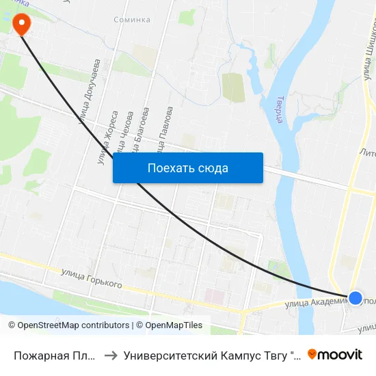 Пожарная Площадь to Университетский Кампус Твгу ""Соминка"" map