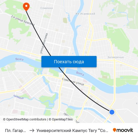 Пл. Гагарина to Университетский Кампус Твгу ""Соминка"" map