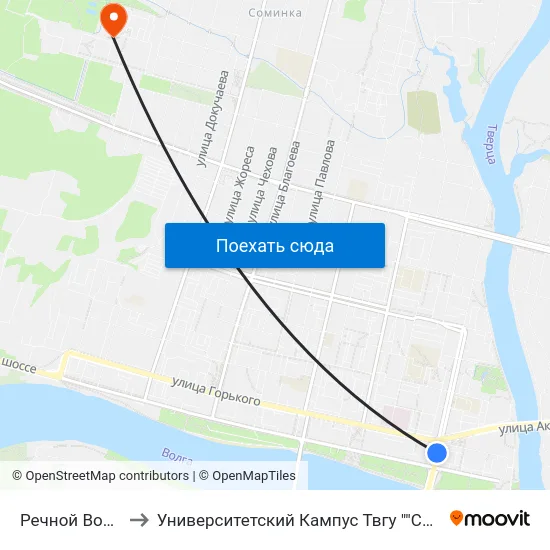 Речной Вокзал to Университетский Кампус Твгу ""Соминка"" map