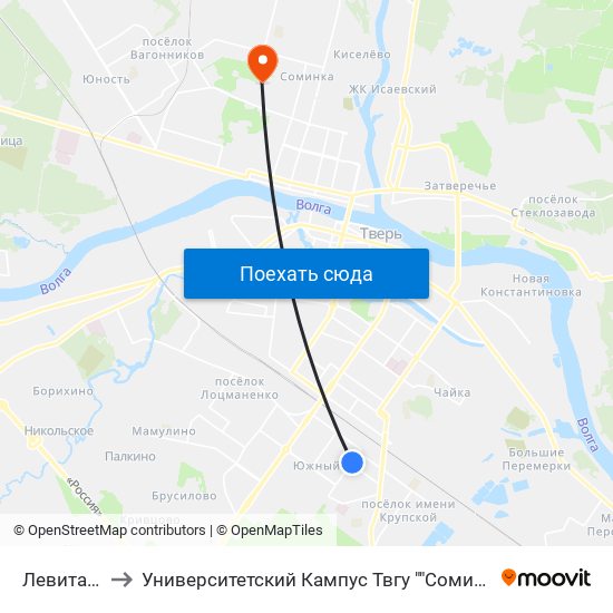 Левитана to Университетский Кампус Твгу ""Соминка"" map