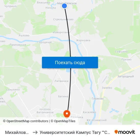 Михайловское to Университетский Кампус Твгу ""Соминка"" map