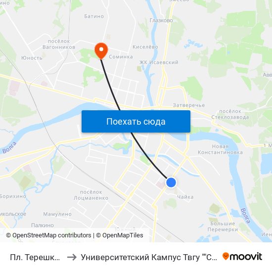 Пл. Терешковой to Университетский Кампус Твгу ""Соминка"" map