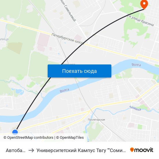 Автобаза to Университетский Кампус Твгу ""Соминка"" map