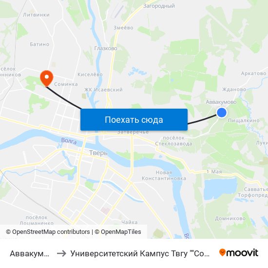 Аввакумово to Университетский Кампус Твгу ""Соминка"" map