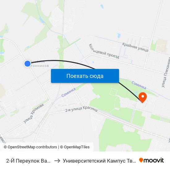 2-Й Переулок Вагонников to Университетский Кампус Твгу ""Соминка"" map