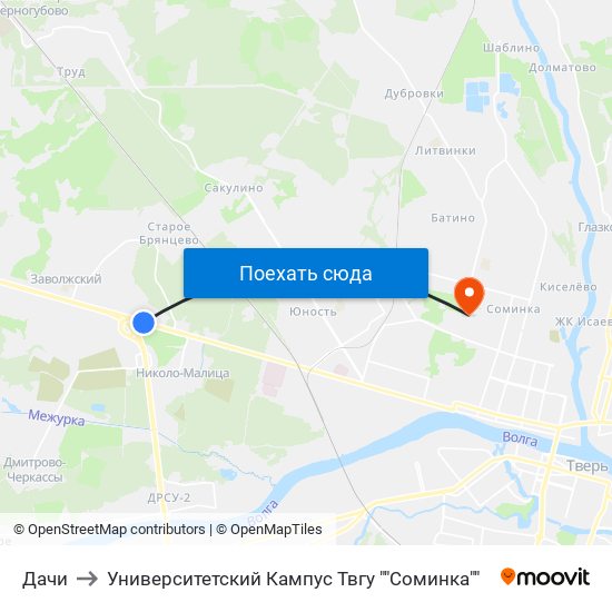 Дачи to Университетский Кампус Твгу ""Соминка"" map