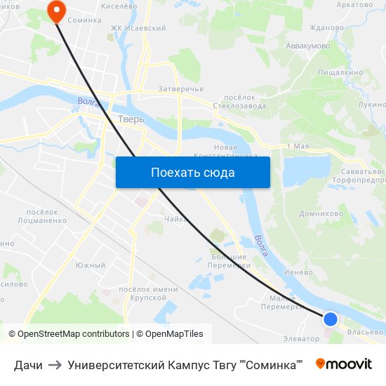 Дачи to Университетский Кампус Твгу ""Соминка"" map