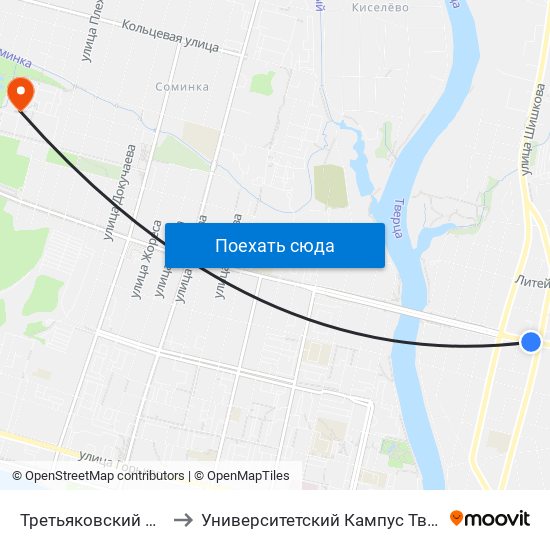 Третьяковский Переулок to Университетский Кампус Твгу ""Соминка"" map