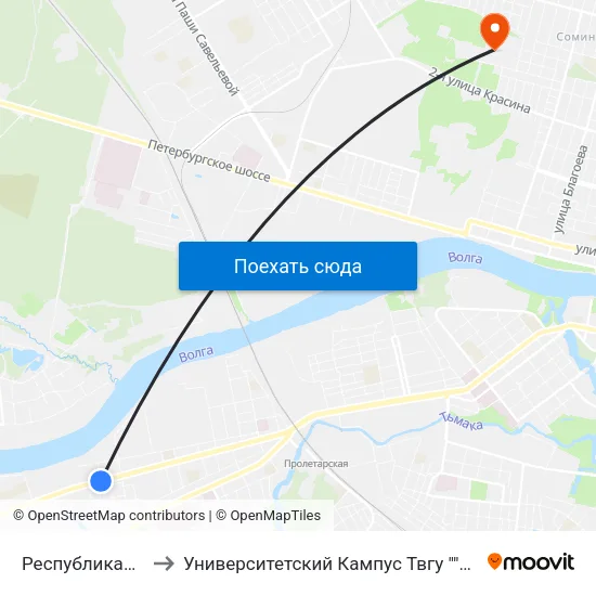Республиканская to Университетский Кампус Твгу ""Соминка"" map