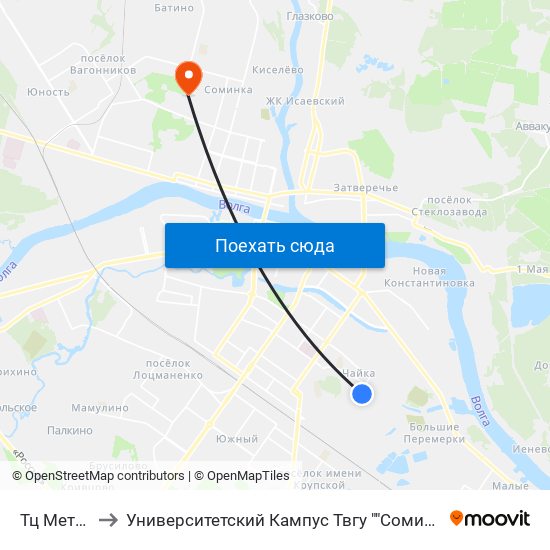 Тц Метро to Университетский Кампус Твгу ""Соминка"" map