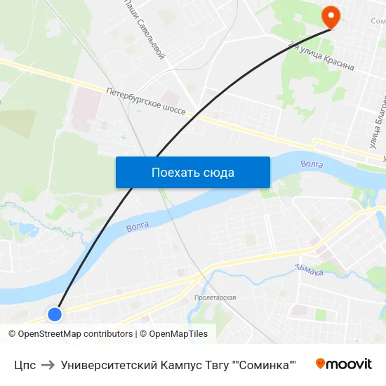 Цпс to Университетский Кампус Твгу ""Соминка"" map
