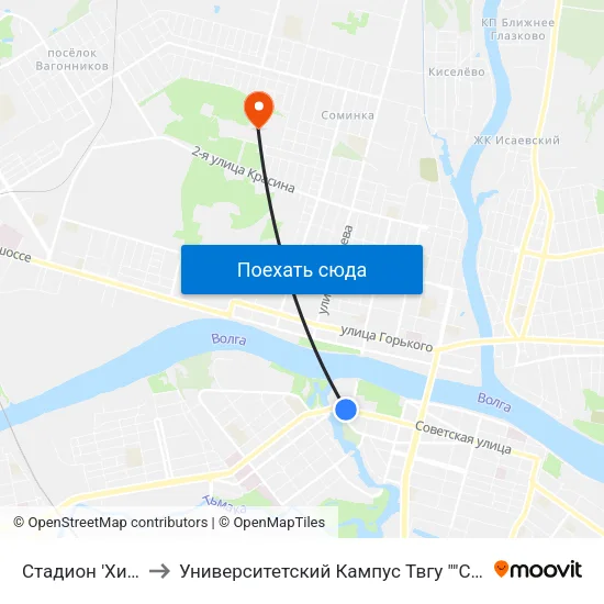 Стадион 'Химик' to Университетский Кампус Твгу ""Соминка"" map
