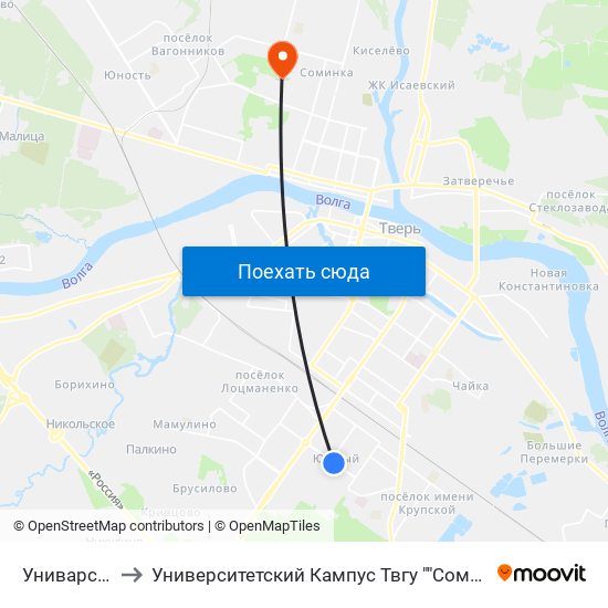 Униварсам to Университетский Кампус Твгу ""Соминка"" map