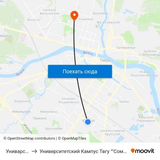 Униварсам to Университетский Кампус Твгу ""Соминка"" map