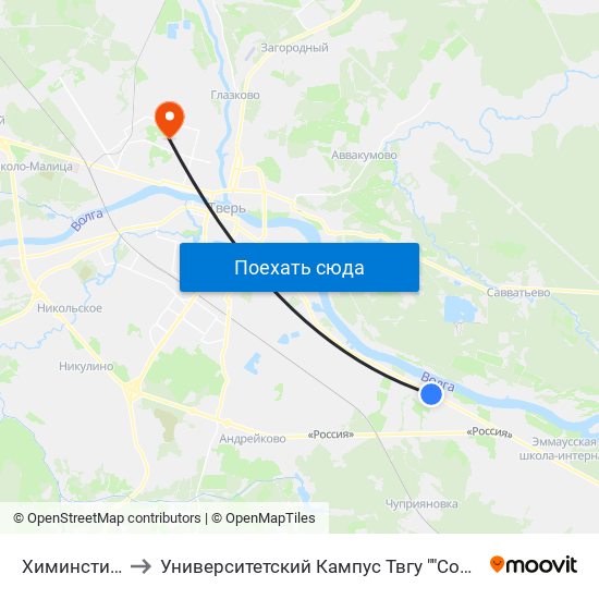 Химинститут to Университетский Кампус Твгу ""Соминка"" map