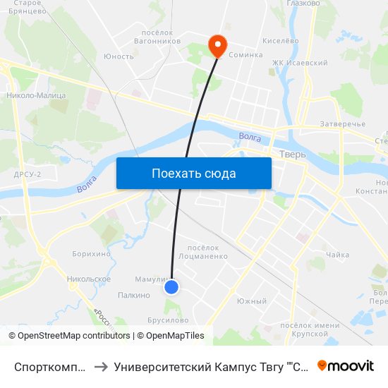 Спорткомплекс to Университетский Кампус Твгу ""Соминка"" map