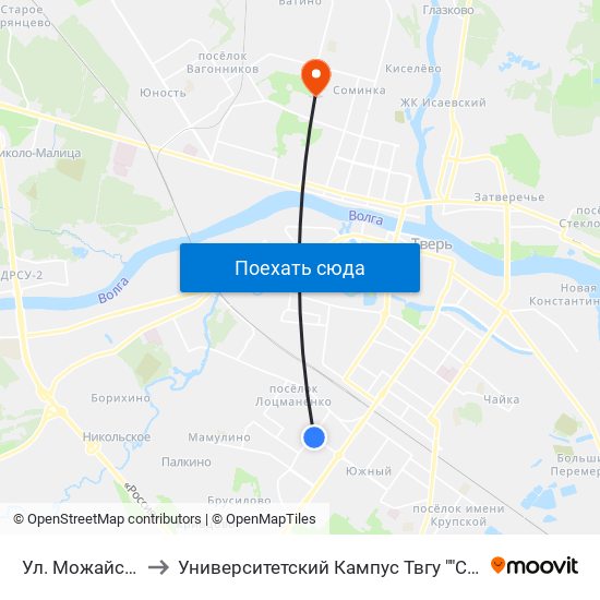 Ул. Можайского to Университетский Кампус Твгу ""Соминка"" map