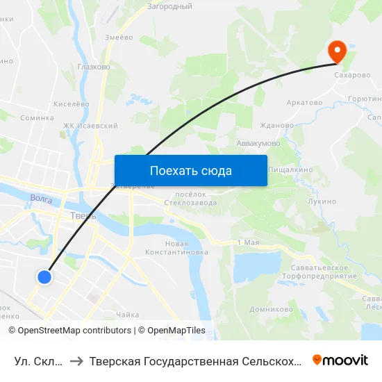 Ул. Склизкова to Тверская Государственная Сельскохозяйственная Академия map