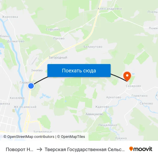 Поворот На Глазково to Тверская Государственная Сельскохозяйственная Академия map