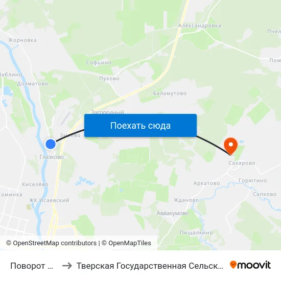 Поворот На Змеево to Тверская Государственная Сельскохозяйственная Академия map