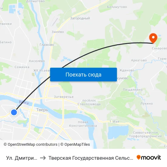 Ул. Дмитрия Донского to Тверская Государственная Сельскохозяйственная Академия map